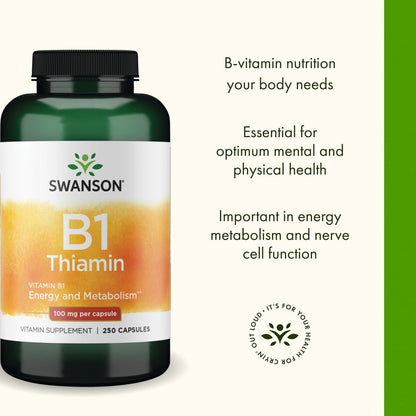 Authentic imported Swanson Thiamin supplement showing side panel details