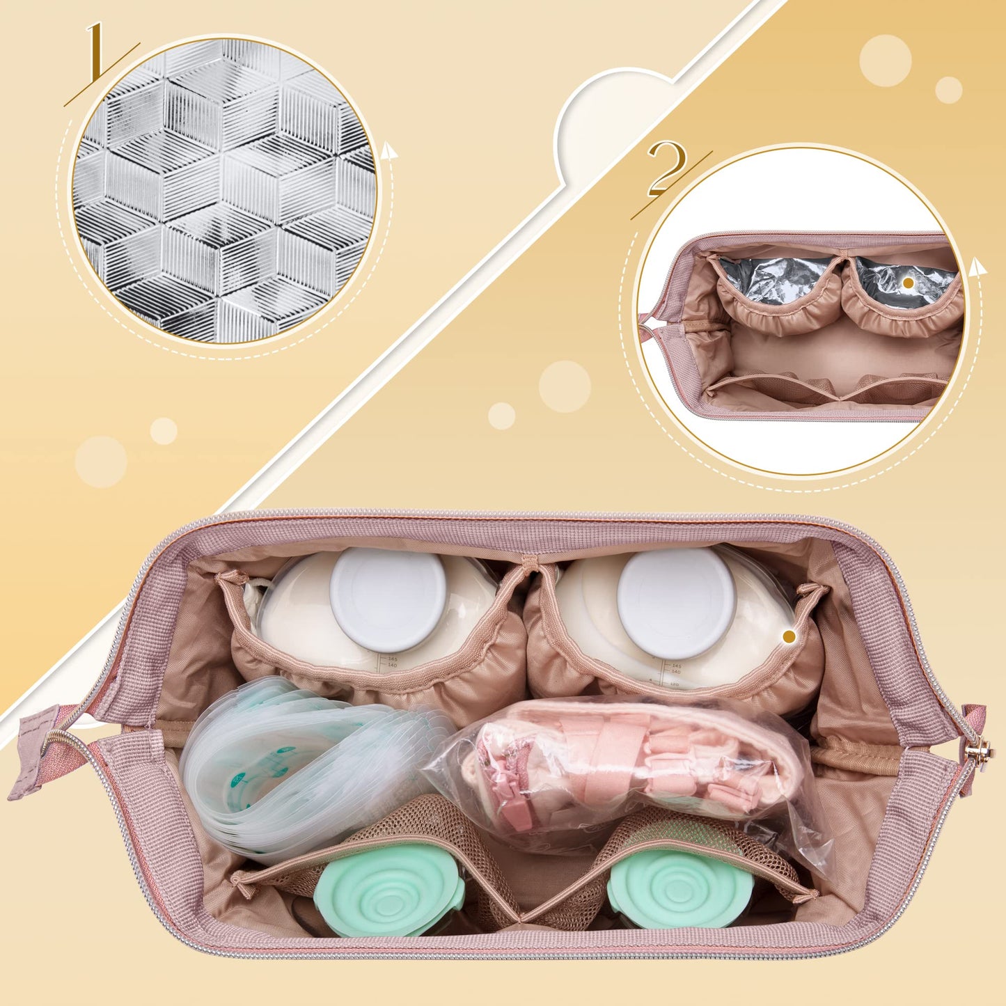 Fasrom hands free pump bag bottom layer showing adjustable divider slots