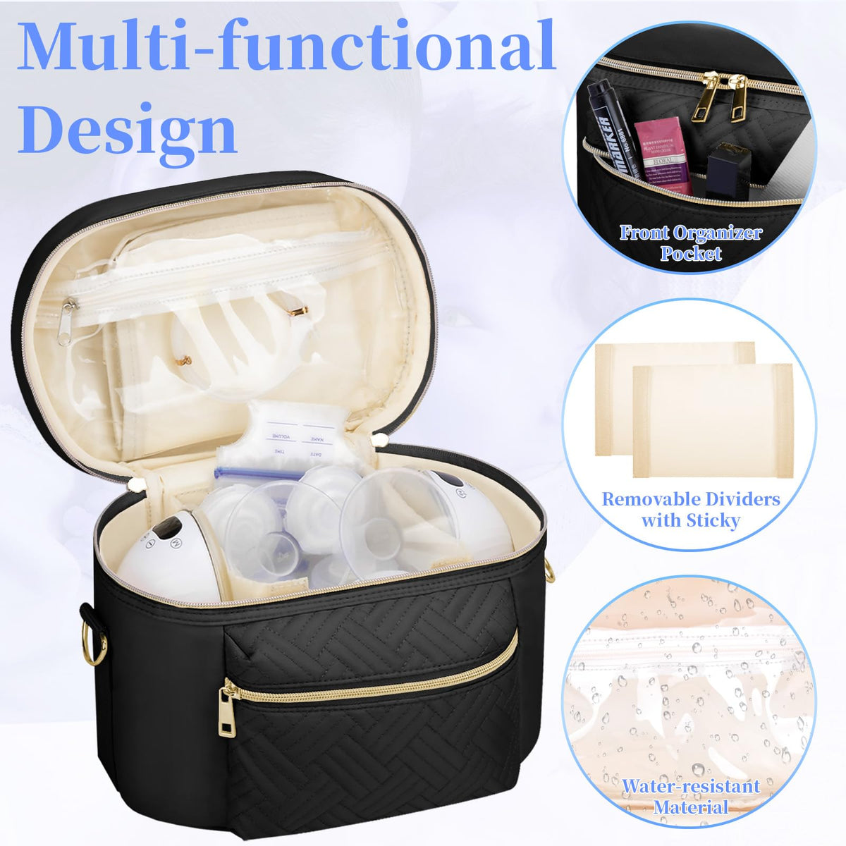 GDNasist portable pump carrying case open view showing adjustable dividers and padded interior.