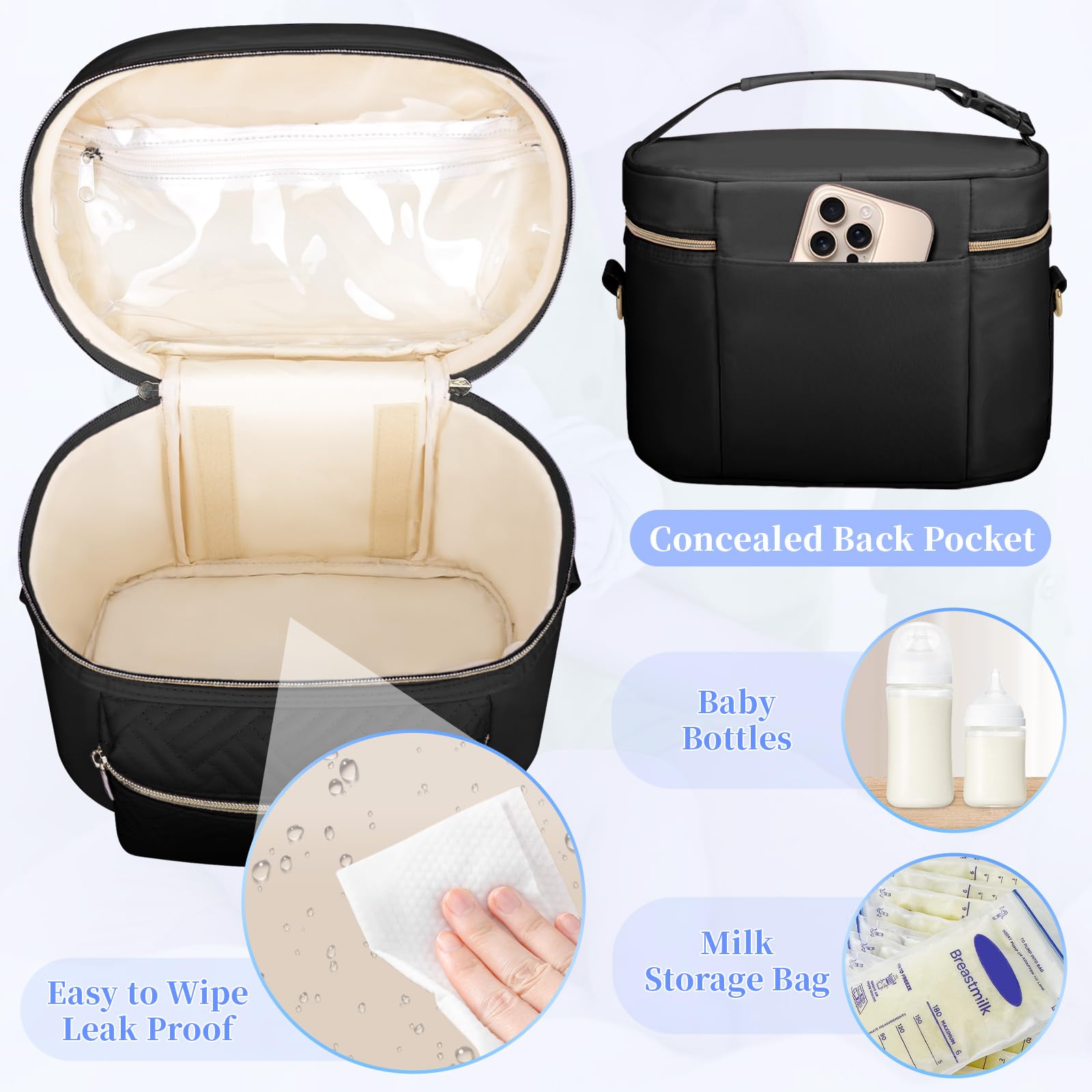 GDNasist breast pump travel bag side profile showing water resistant nylon texture.