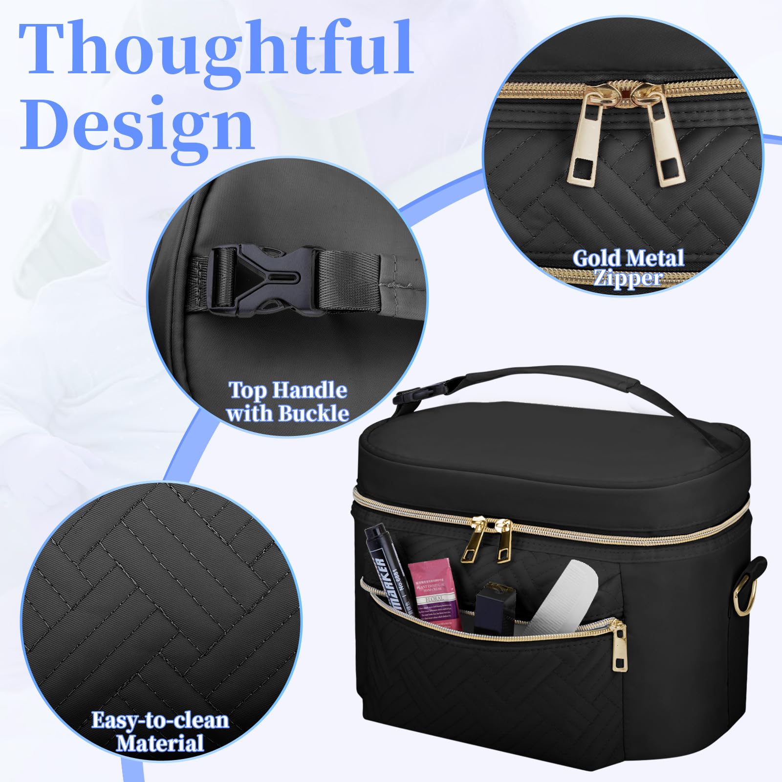 GDNasist pumping bag for working moms being carried via the adjustable shoulder strap.
