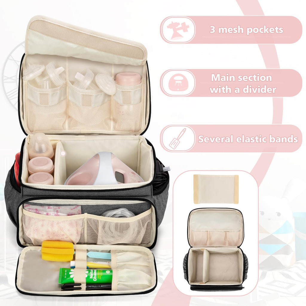 Luxja gray pumping case open view showcasing customizable main compartment with dividers