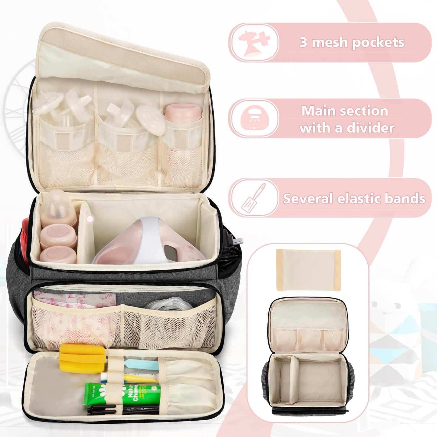 Luxja gray pumping case open view showcasing customizable main compartment with dividers