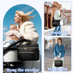 GDNasist quilted breast pump bag buckle handle attached to a stroller handlebar.