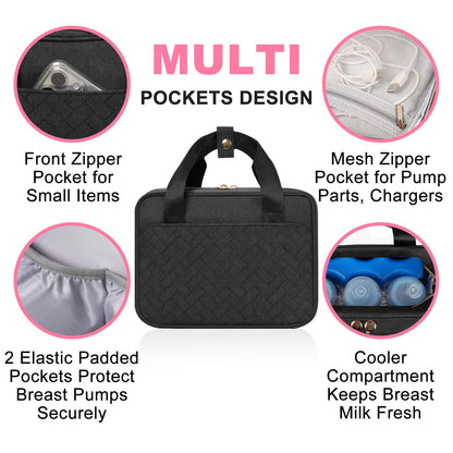 Phoebus Baby bag main compartment demonstrating extended elastic pockets for wearable pumps