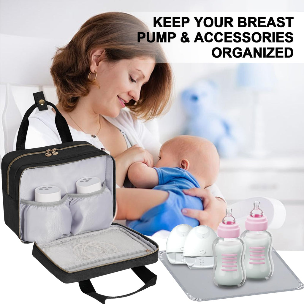 Phoebus Baby utility pumping case illustrating nine-ounce milk bottle storage capacity