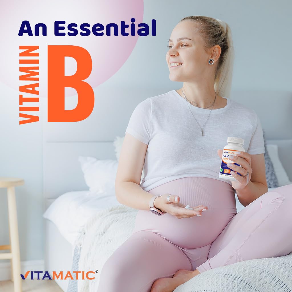 Vitamatic B9 supplement vegetarian tablets close up visualization showing product size