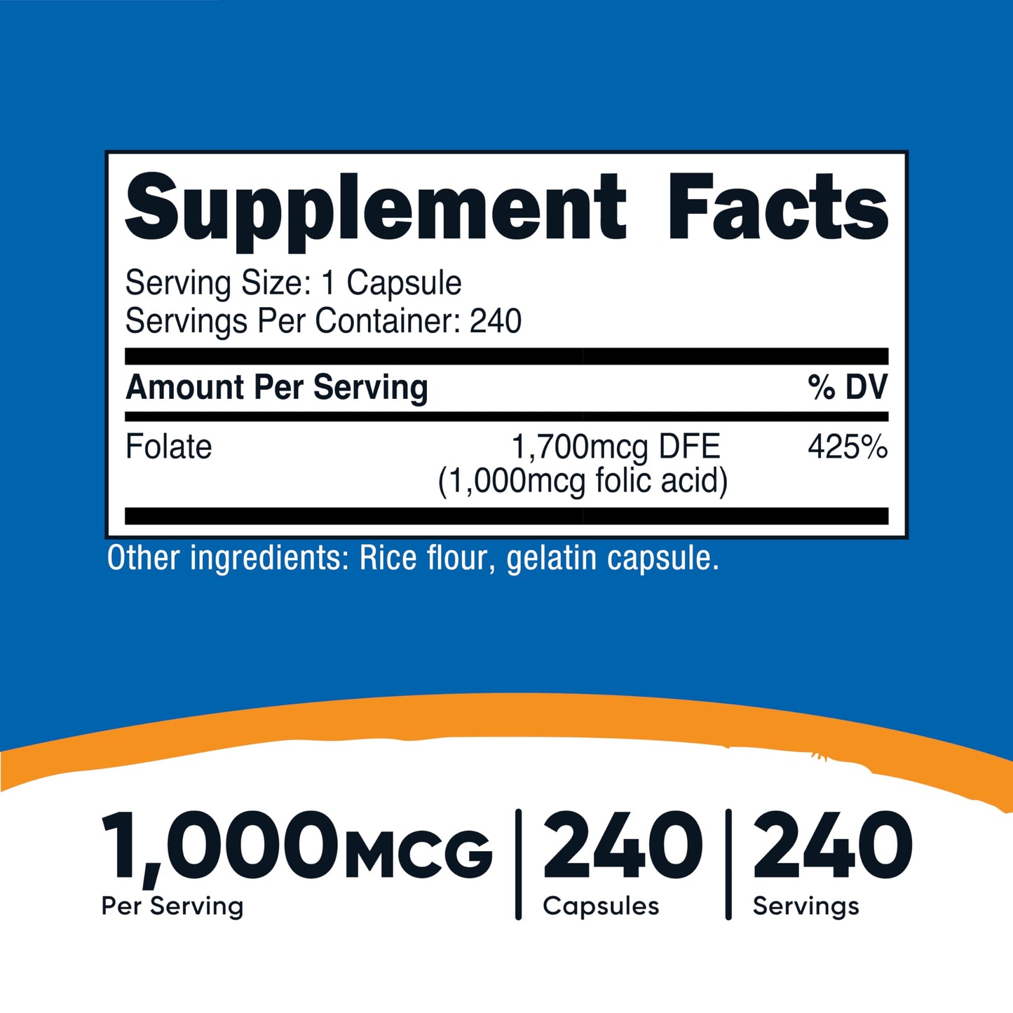 Nutricost Vitamin B9 240 capsules dietary supplement side label showing clean ingredients