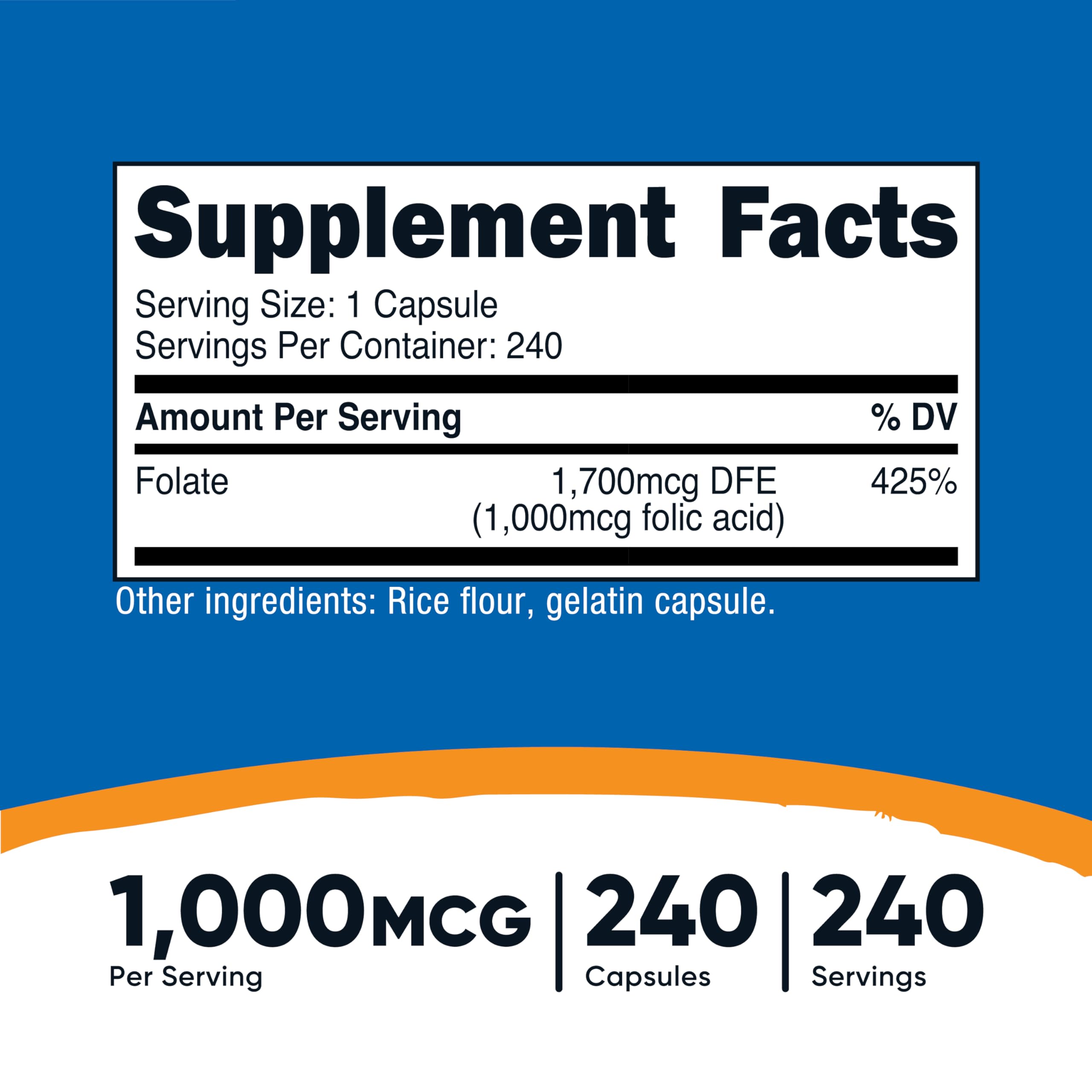 Nutricost Vitamin B9 240 capsules dietary supplement side label showing clean ingredients