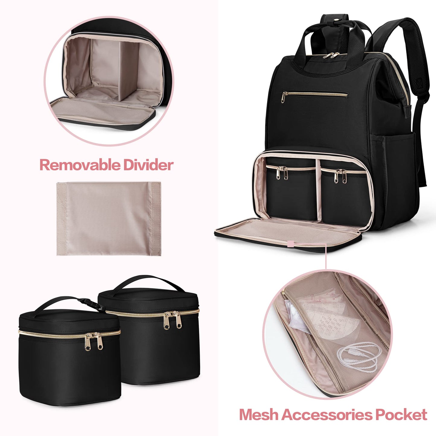 Fasrom diaper backpack rear view highlighting the padded laptop sleeve and luggage strap