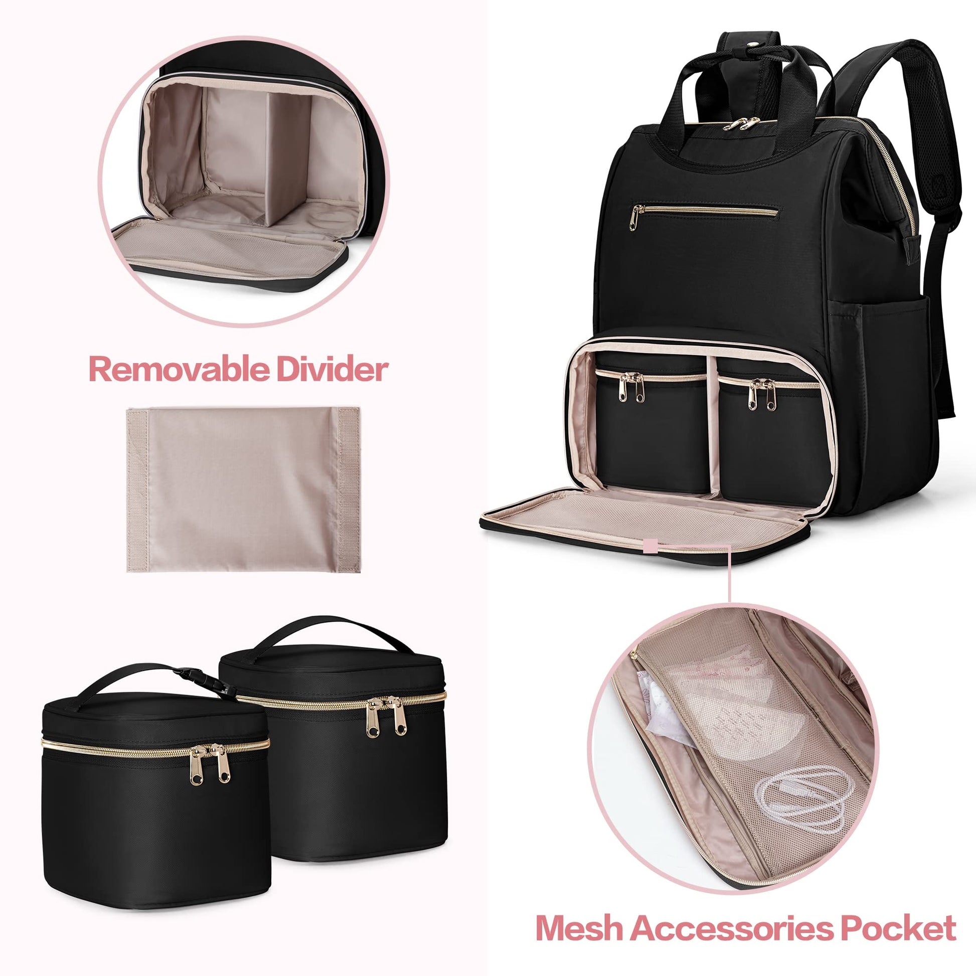 Fasrom diaper backpack rear view highlighting the padded laptop sleeve and luggage strap