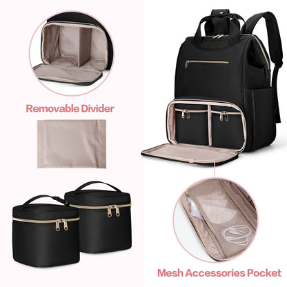 Fasrom diaper backpack rear view highlighting the padded laptop sleeve and luggage strap