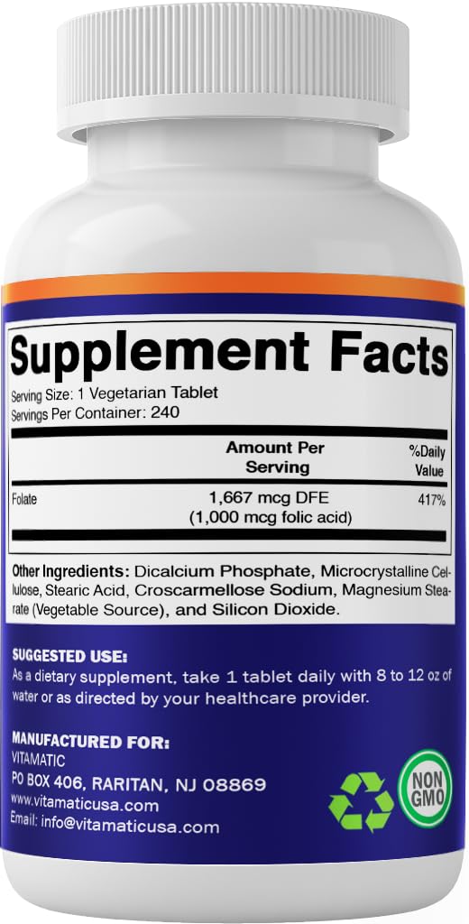 Vitamatic Folic Acid 240 vegetarian tablets secure packaging overview for delivery in India