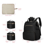 Fasrom black travel utility bag being worn as a comfortable laptop backpack by a mother