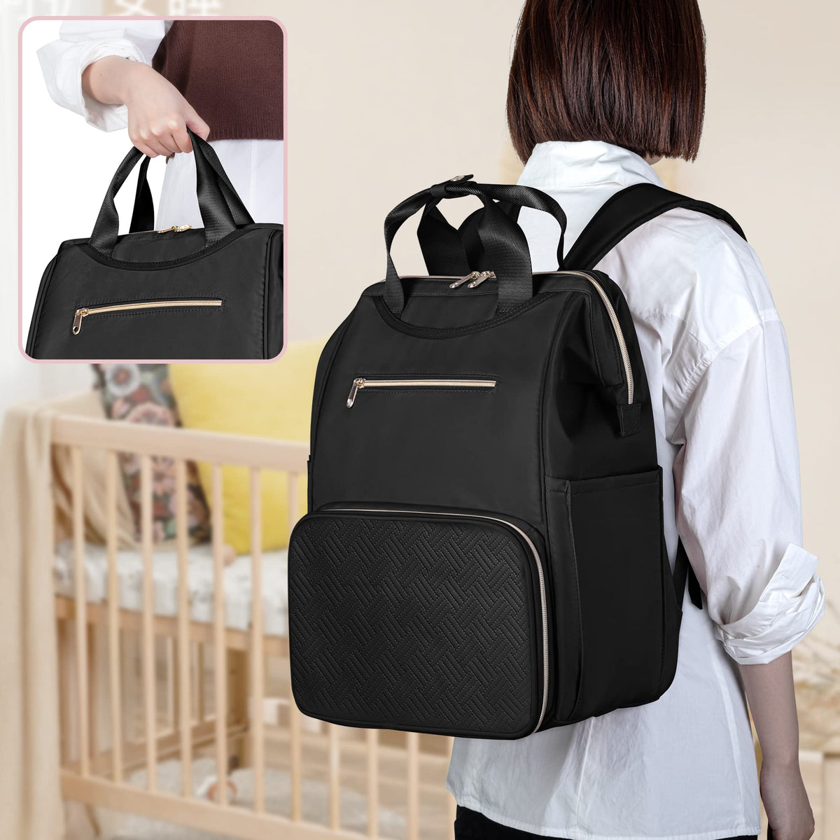 Fasrom professional nursing mother backpack showcasing side pockets and top carrying handle