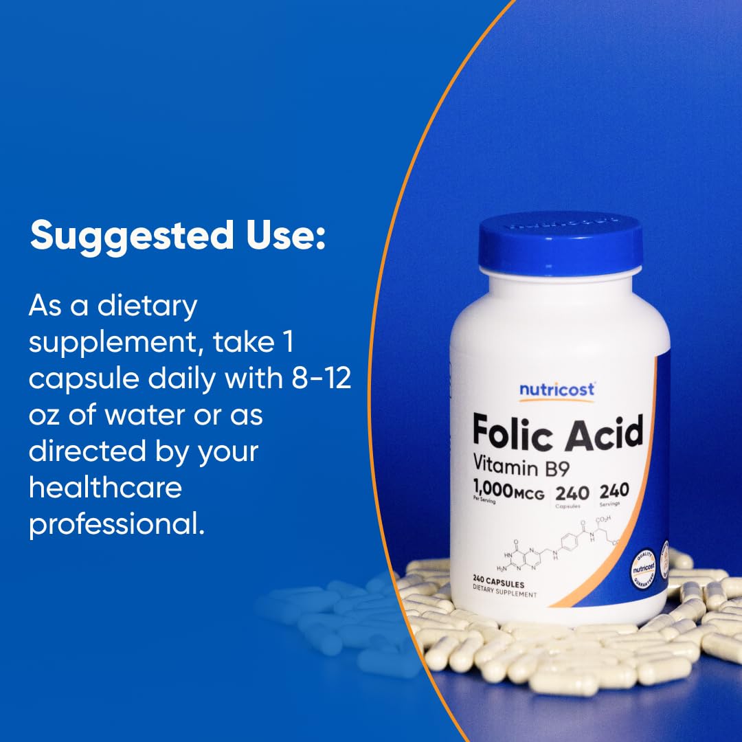 Nutricost USA imported Folic Acid dietary supplement for healthy blood production