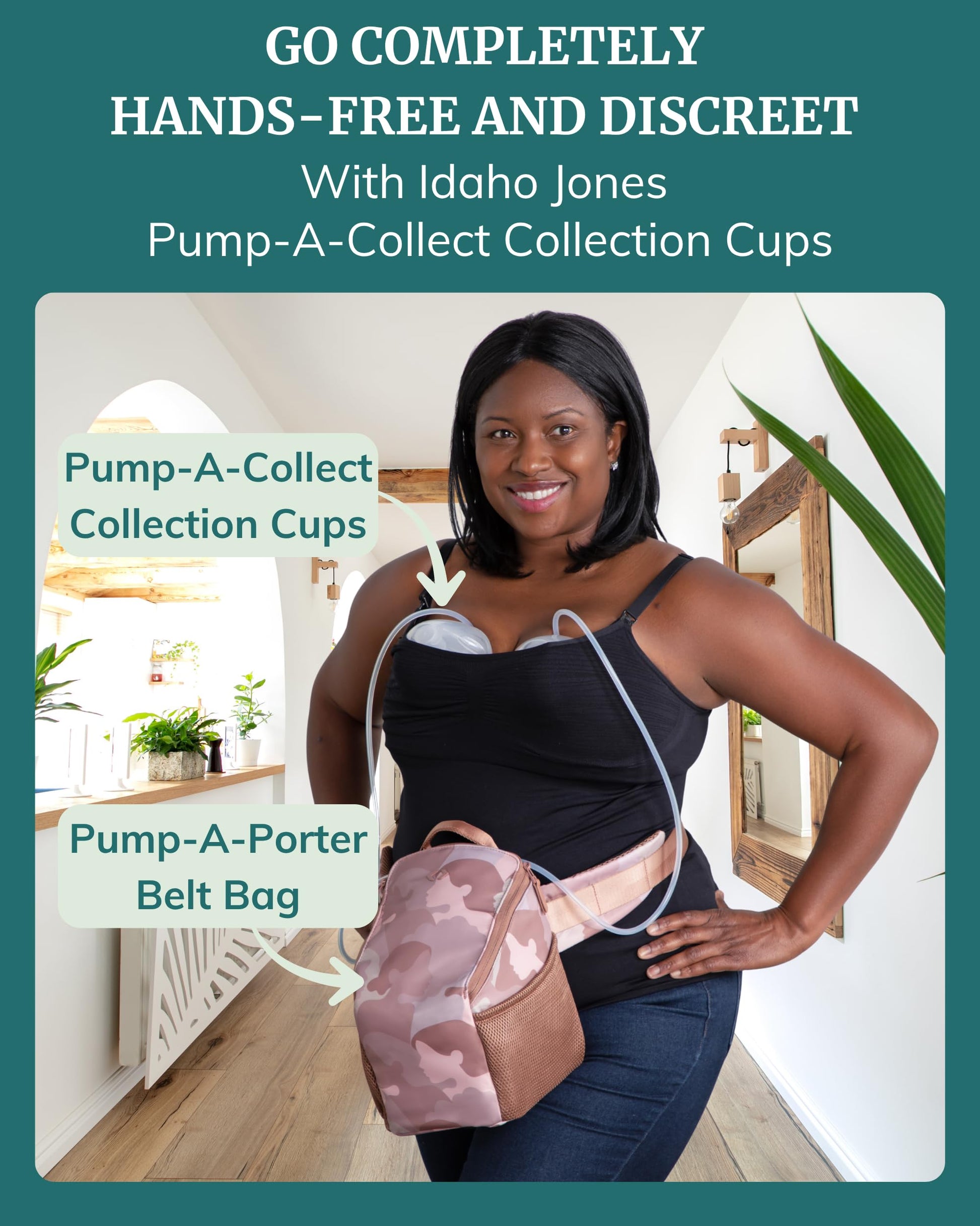 Idaho Jones portable breast pump bag attached around a waistline up to fifty nine inches.