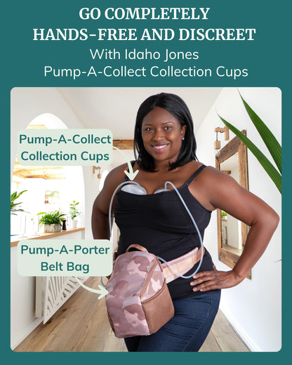 Idaho Jones portable breast pump bag attached around a waistline up to fifty nine inches.