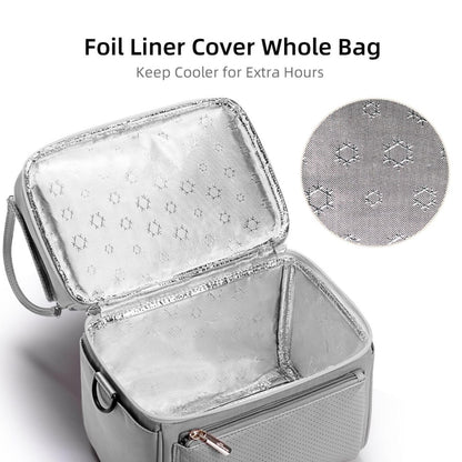 Sunveno double decker diaper bag showing bottle storage with ice packs