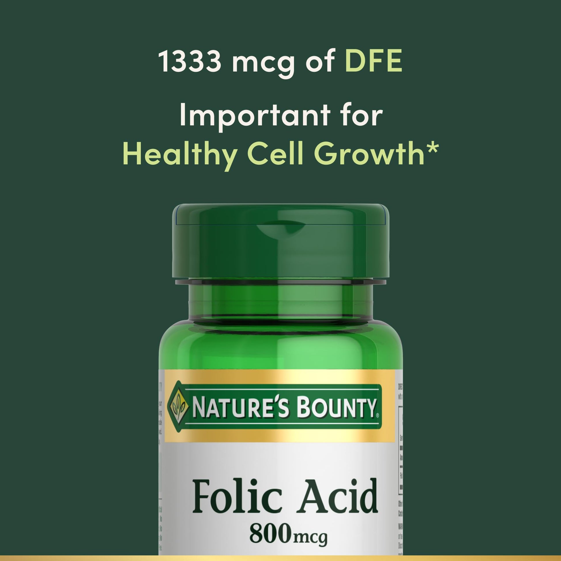 Nature's Bounty Folic Acid 250 vegetarian tablets back label with directions and warnings