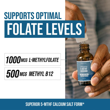 Triquetra Health methyl folate 1000 mcg bottle next to fresh berries illustrating the natural flavor profile