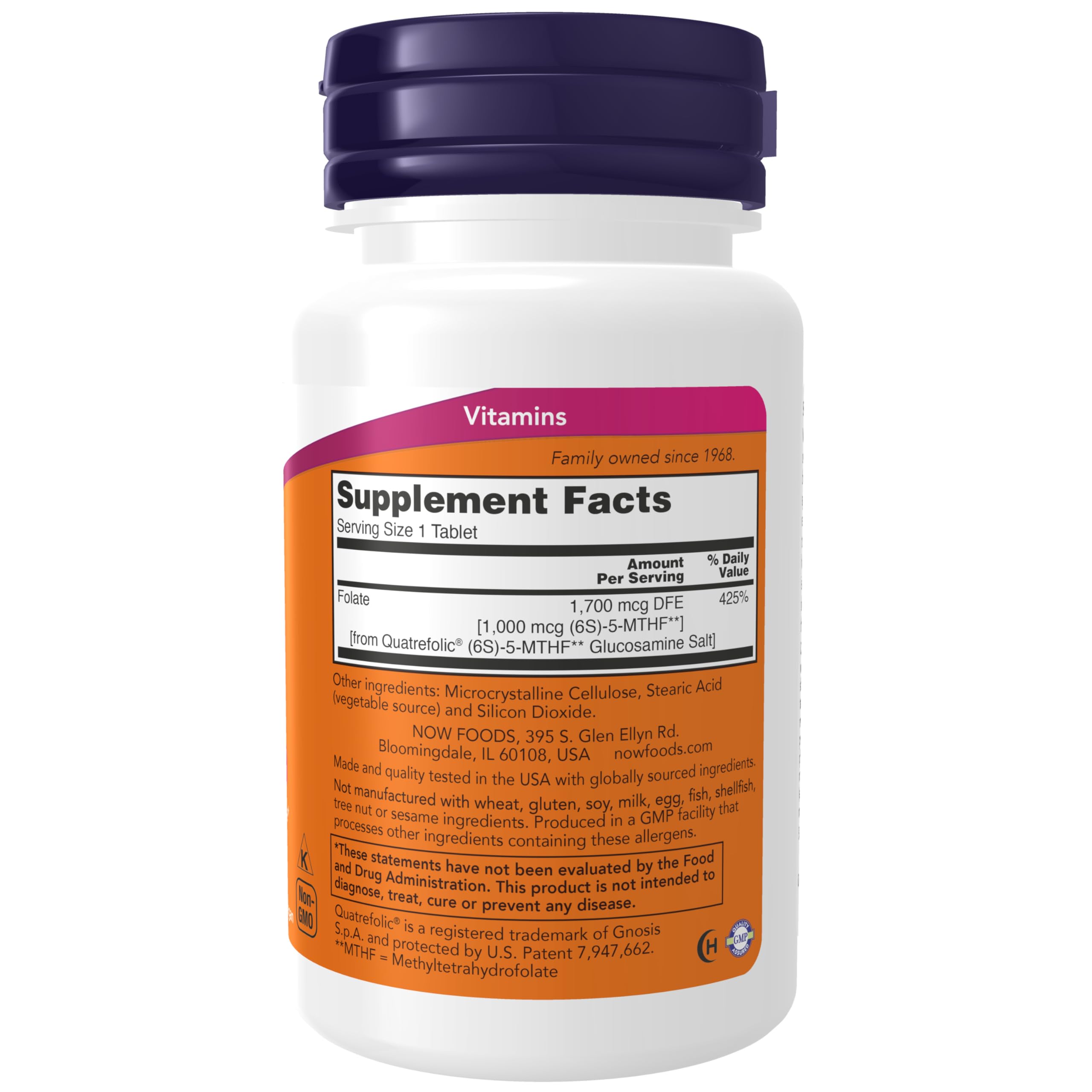 Side panel of NOW Foods co-enzyme B vitamin supplement tablets bottle
