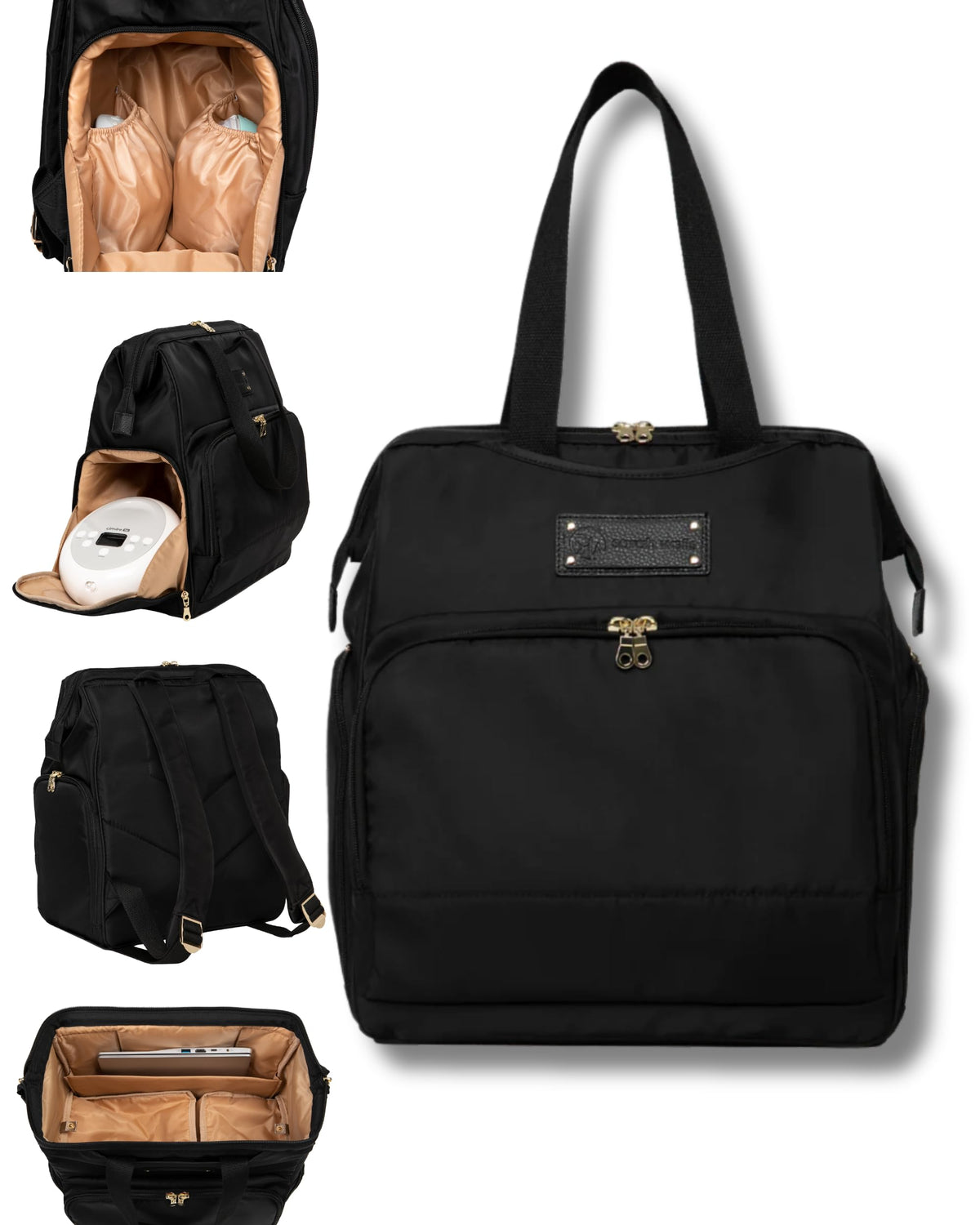 Sarah Wells Norah diaper bag alternative being worn as a hands free travel backpack.