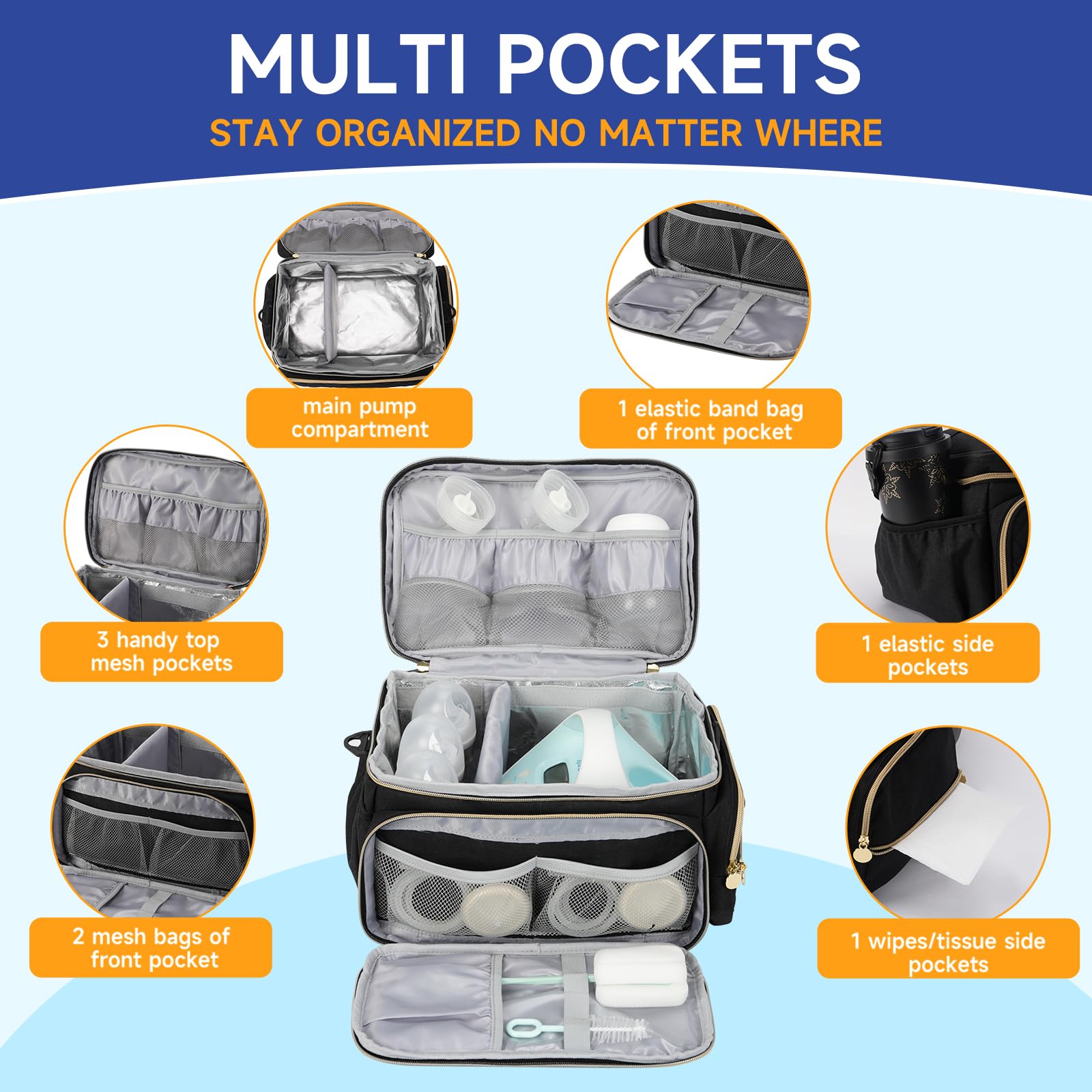 Phoebus Baby breast pump carrying case demonstrating the built-in insulated milk storage section