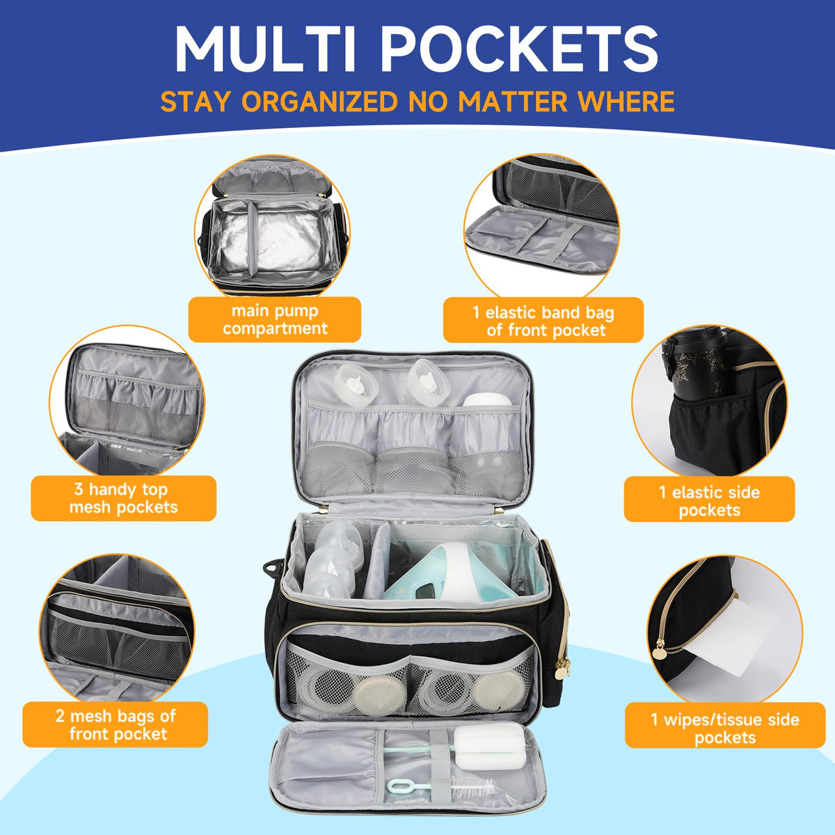 Phoebus Baby breast pump carrying case demonstrating the built-in insulated milk storage section