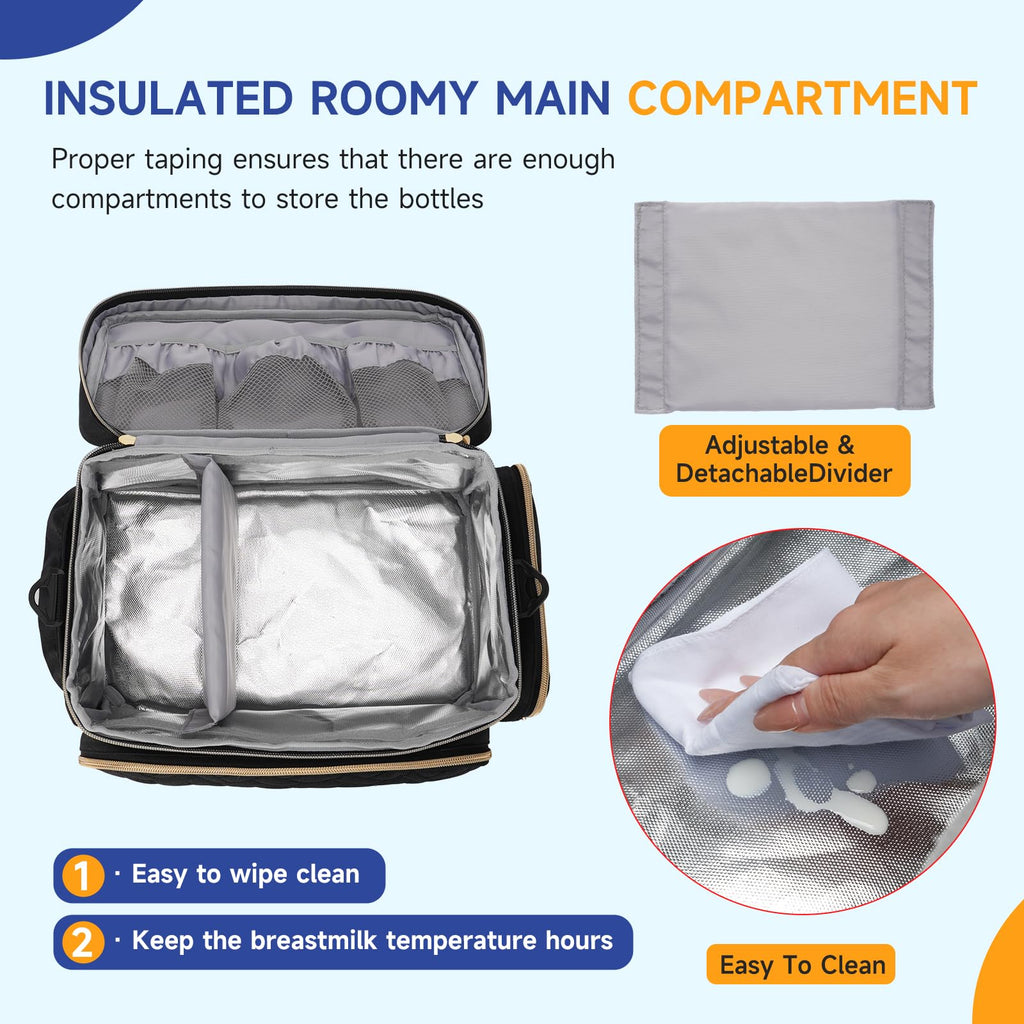 Phoebus Baby travel pump bag showing the included premium waterproof mat spread out with accessories