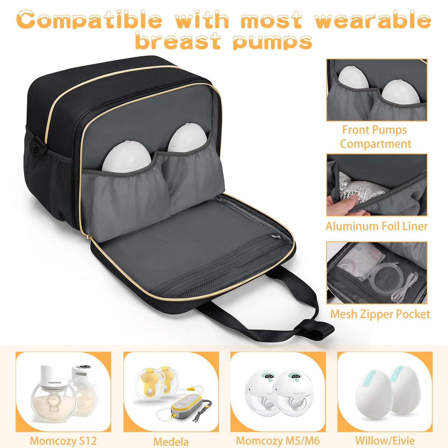 OCKLILY insulated breast milk cooler bag lower compartment with bottles