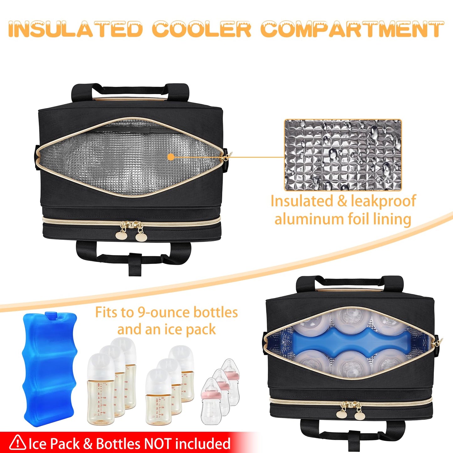 OCKLILY pumping bag double layer storage layout with hands free pumps