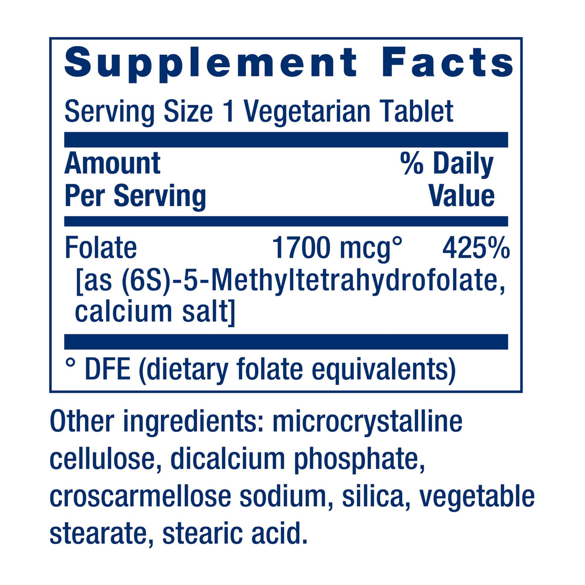 Life Extension active folate b9 supplement bottle side showing non-GMO certification