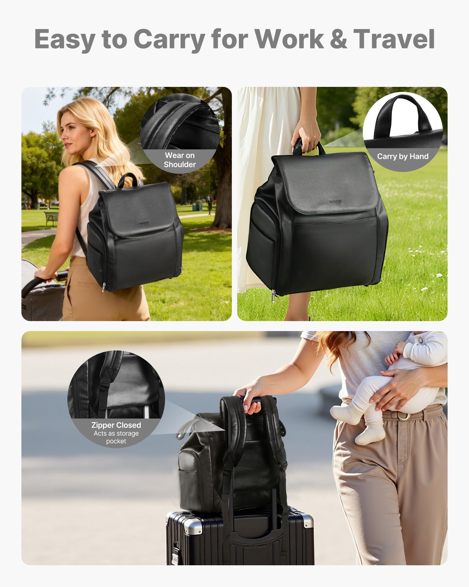 VEVOR multi compartment storage backpack highlighting thirteen organizer pockets