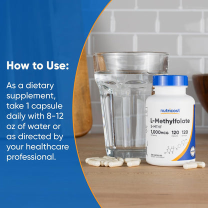 Nutricost active B9 methylation support supplement container showcasing manufacturing quality assurance
