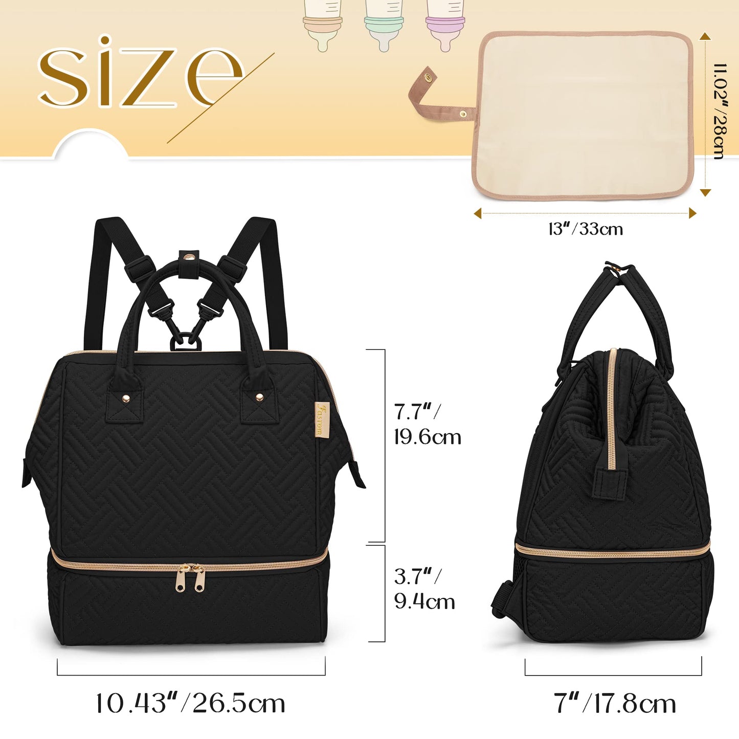 Fasrom black chevron quilted backpack with included foldable waterproof mat laid out
