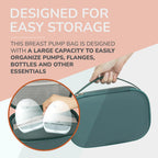 CJZ compact wearable pump travel case being held by its durable nylon wrist strap