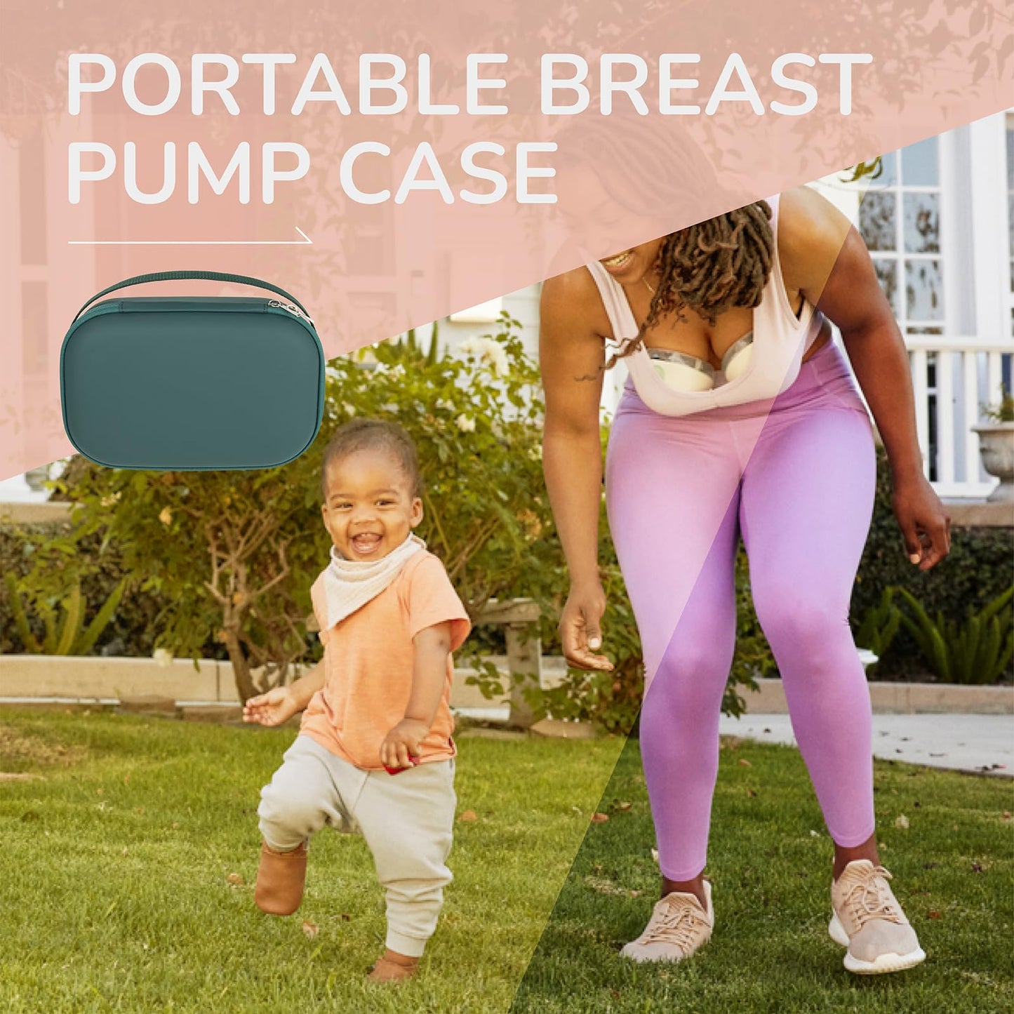 CJZ dual breast pump travel storage container placed neatly inside a modern diaper bag