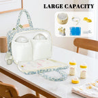 Rain Bunny floral storage tote showing adjustable crossbody strap attached.