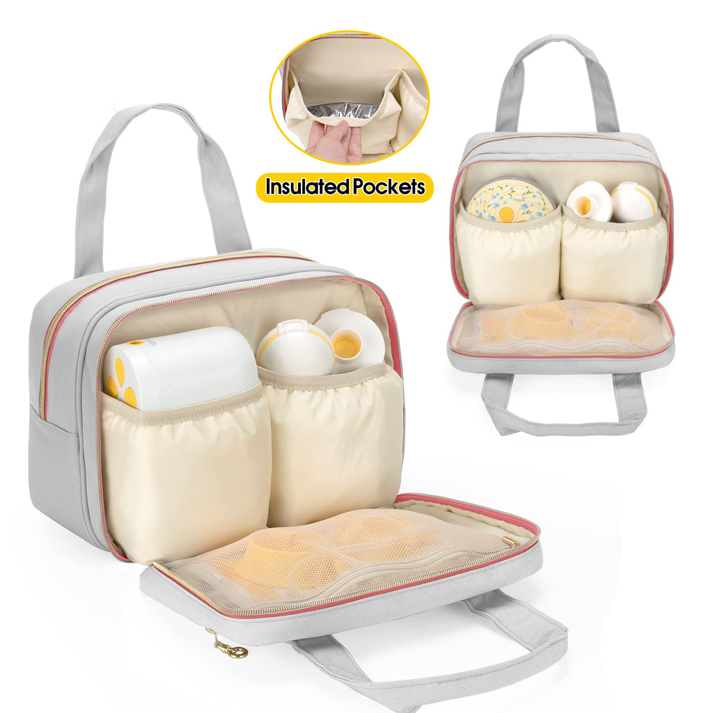 Damero nursing tote front pocket with elastic pouches for pump parts