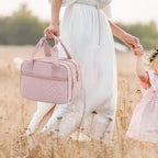 Damero wearable breast pump case close up of two way zipper closure and peach skin fabric