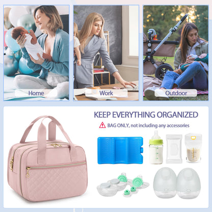 Damero pink insulated bag showing storage space for breastmilk bottles and ice packs