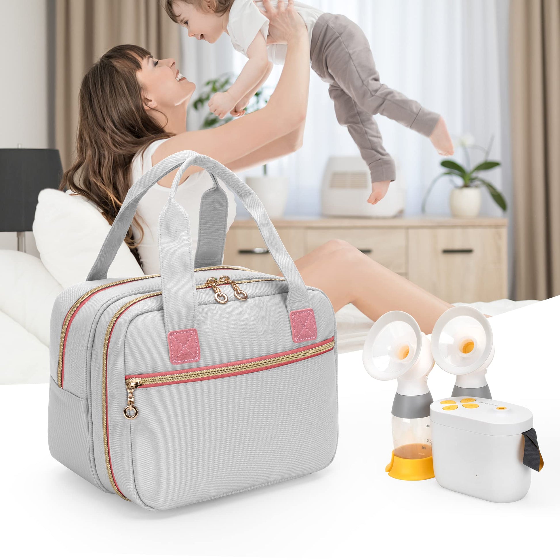 Damero compact breast pump organizer bag side angle view