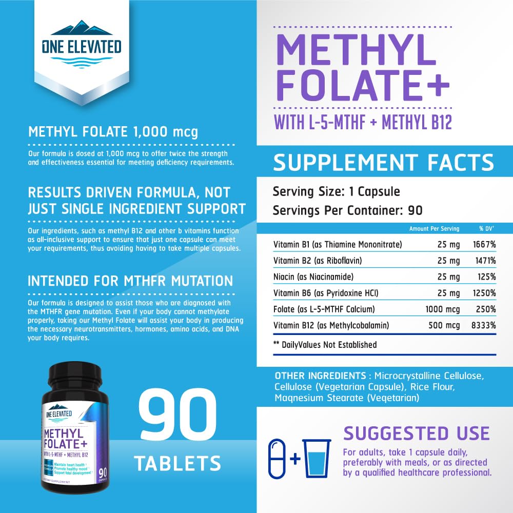 One Elevated L-5-MTHF with B12 and B Complex active formula label details