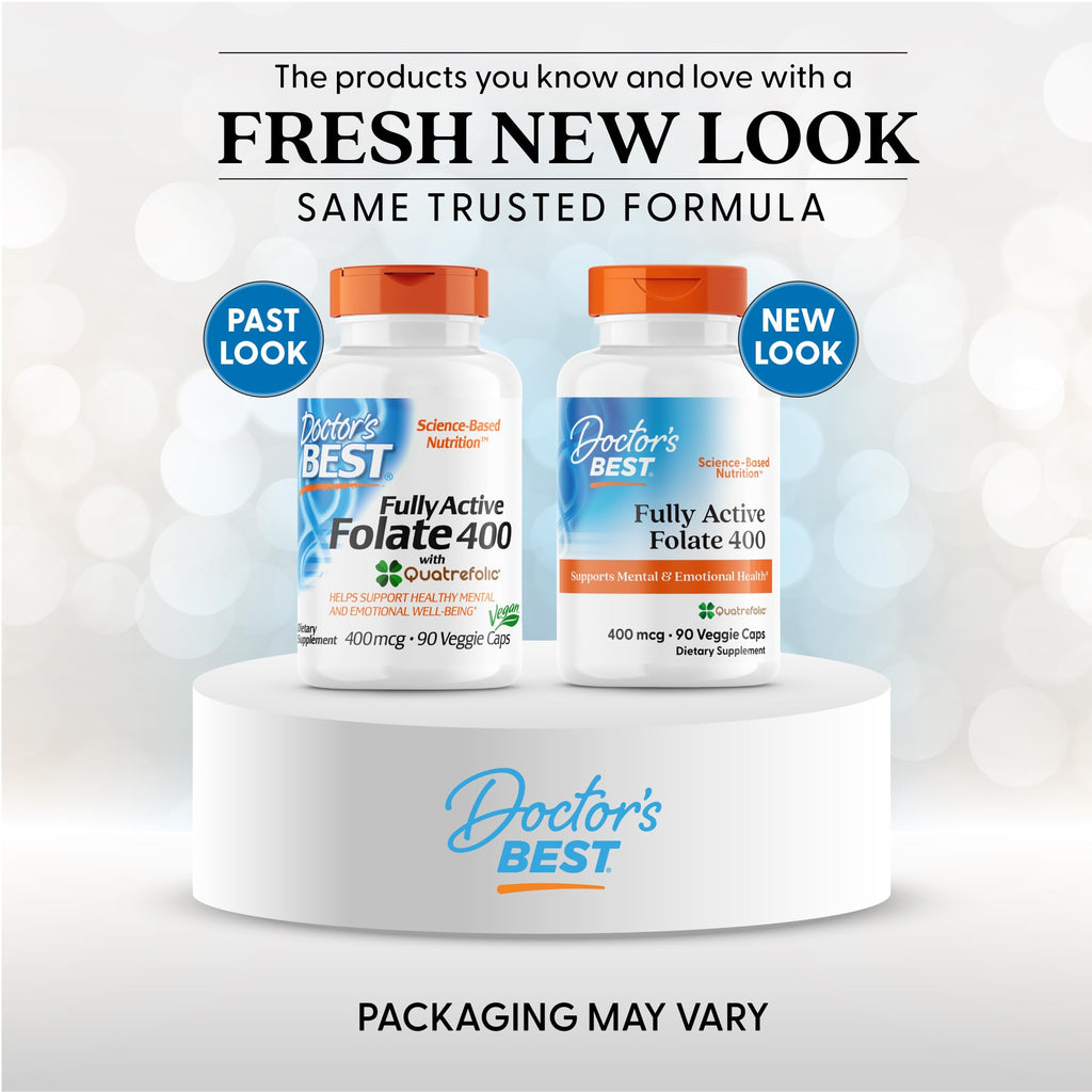 Doctor's Best fully active folate with quatrefolic showing the nutritional supplement facts panel
