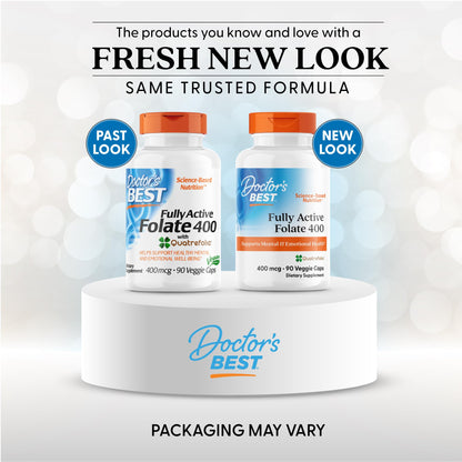 Doctor's Best fully active folate with quatrefolic showing the nutritional supplement facts panel