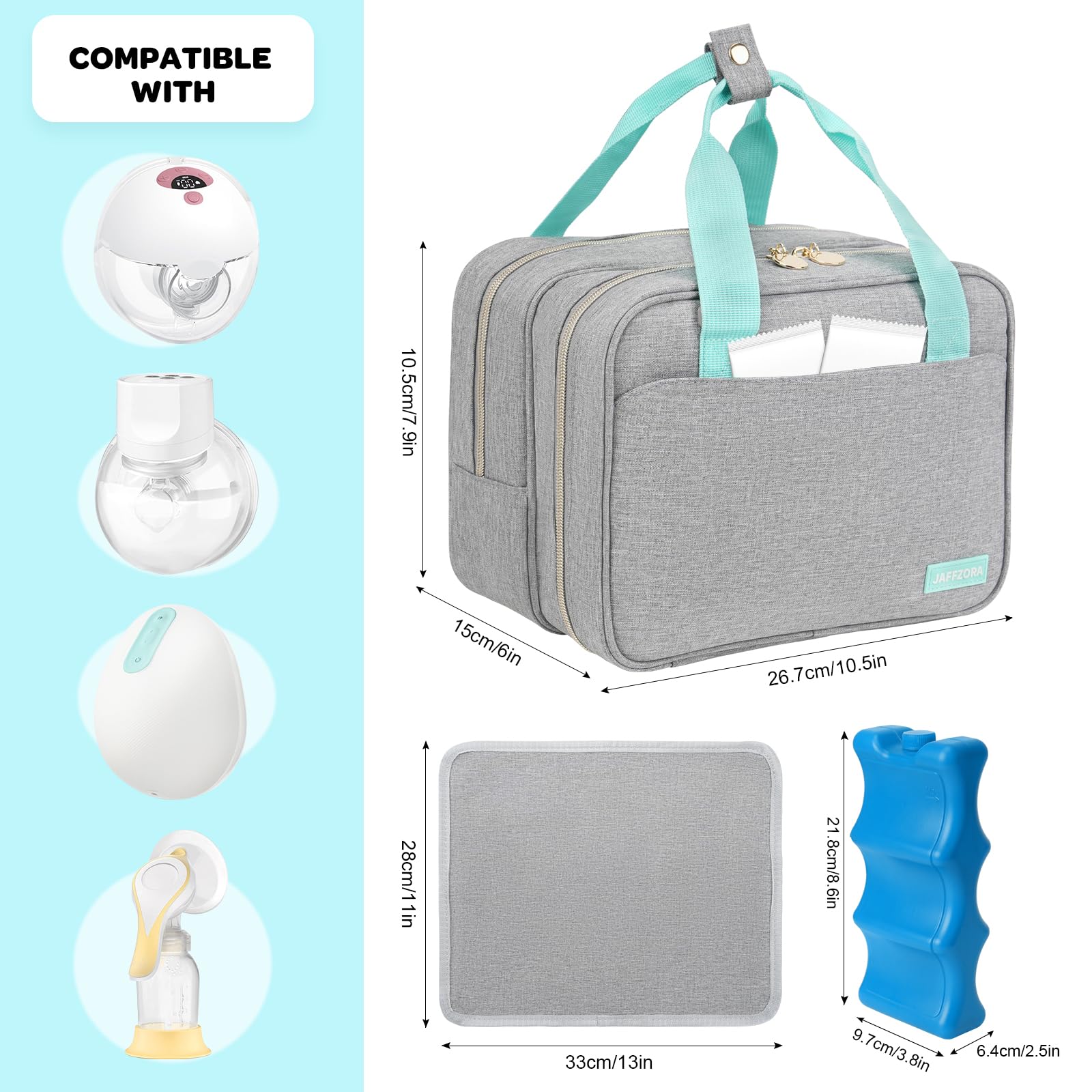 EdirFtra maternal tote bag open top compartment showing padded elastic pockets for pump storage