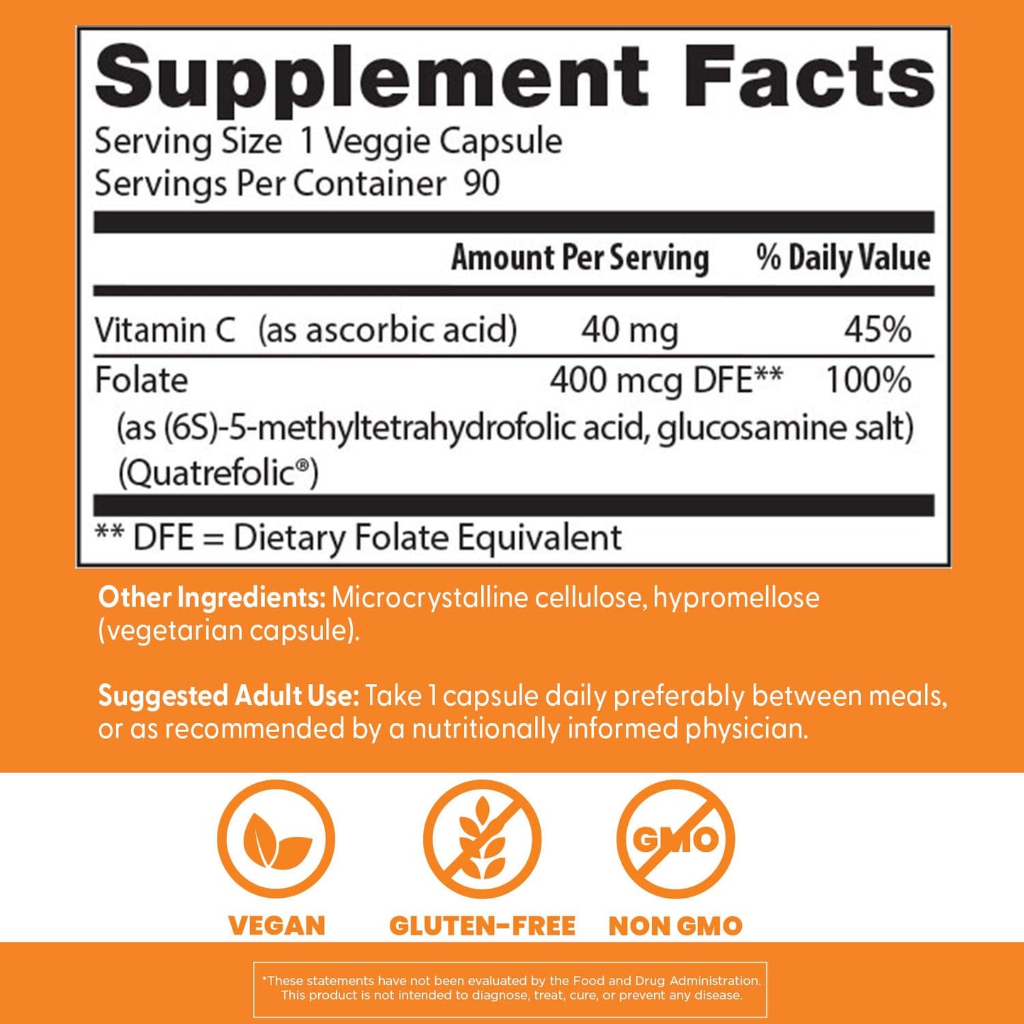 Side label view of Doctor's Best methylfolate dietary supplement highlighting 5-MTHF ingredients
