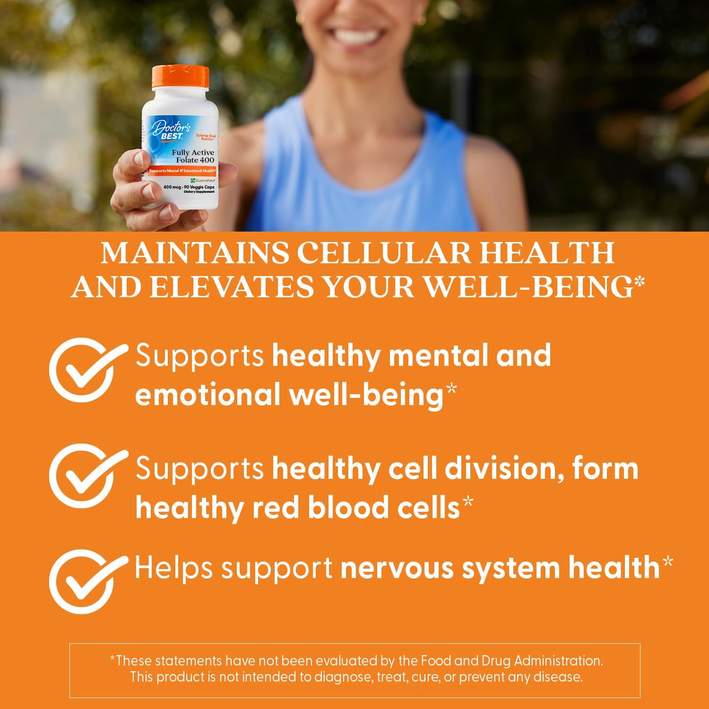 Top view of the secure seal closure on the Doctor's Best active folate supplement bottle