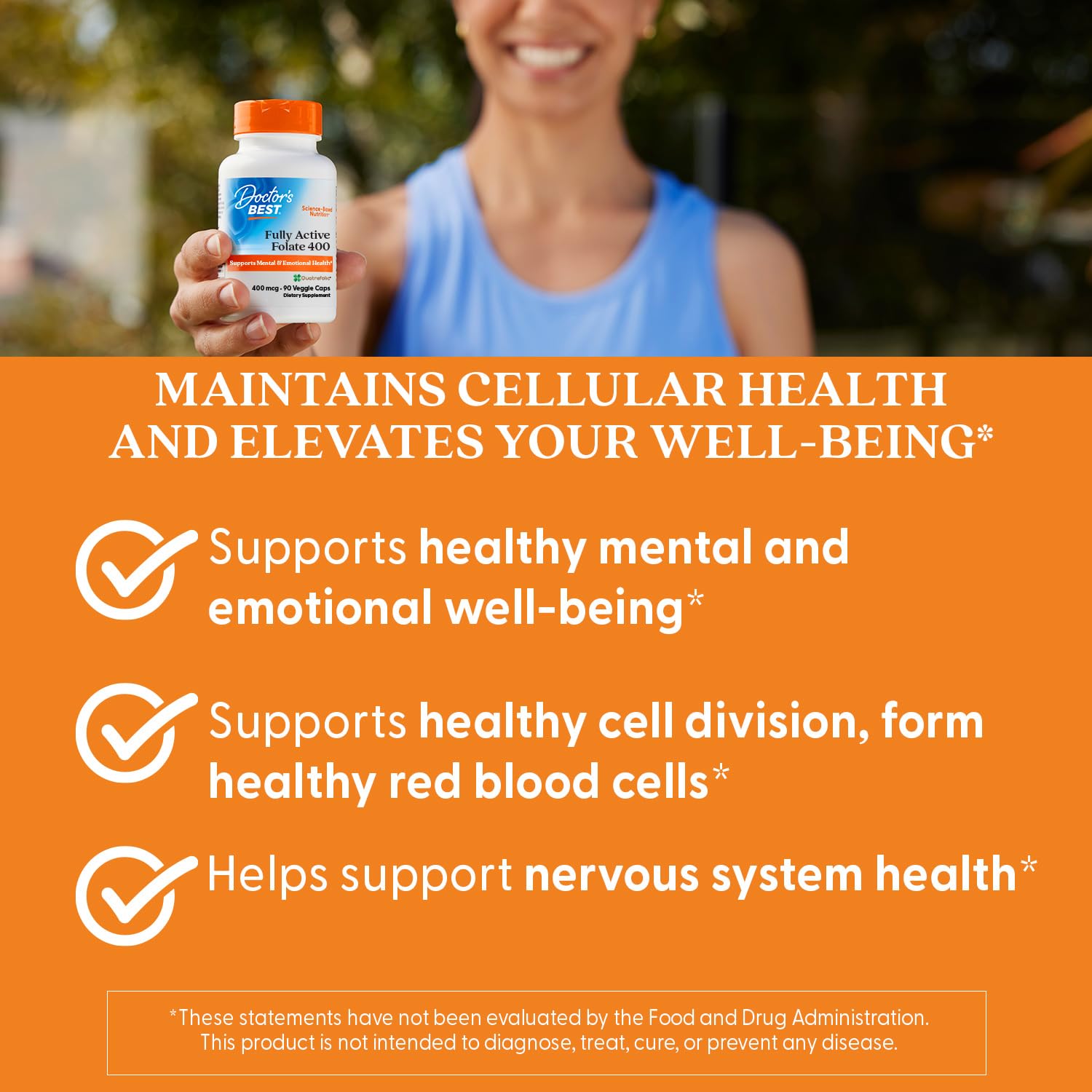 Top view of the secure seal closure on the Doctor's Best active folate supplement bottle